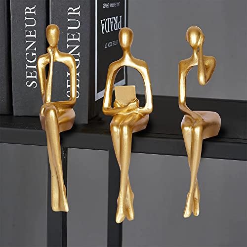 3 PCS עיצוב זהב פסל פסל מופשט קישוטי פסלים אמנותיים קריאת נשים פסלון מודרני מדף ישיבה לעיצוב בית עיצוב סלון מדף ספרים שולחן