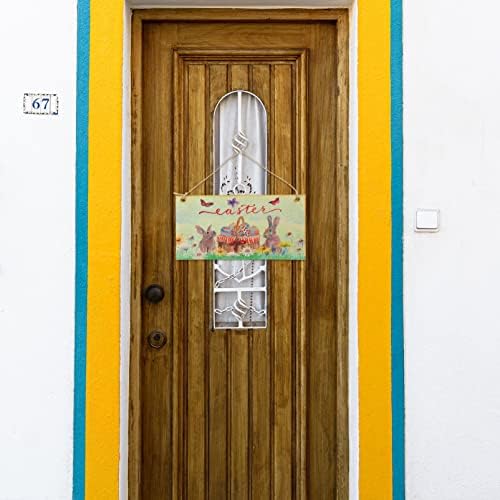 PRETYZOOM HOME ארנב פסחא שלט ברוך הבא לשלטים קיר דלת הכניסה תלייה עץ פלאק בית פסחא בית חוץ מקורה חיצוני קישוט כפרי תפאורה
