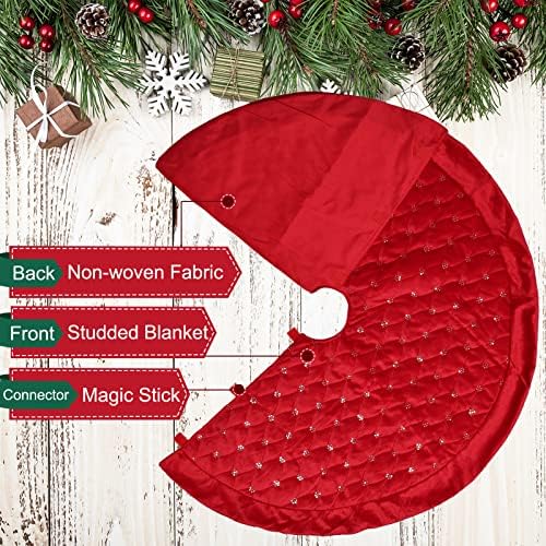 חצאית עץ חג המולד של REWIZOO עם דפוס פתית שלג קטנה פשוטה ， חצאית עץ חווה מרופדת לקישוט מסיבות חג המולד או קישוט בית משפחתי