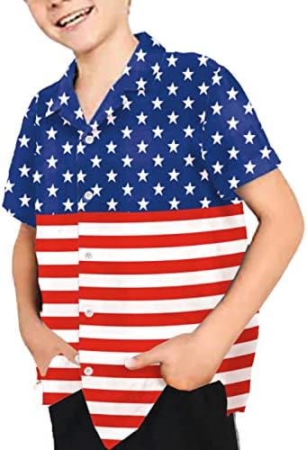 רמימי יוניסקס ילד הוואי חולצה 4 ביולי קצר שרוול כפתור חולצות 5-14 שנים