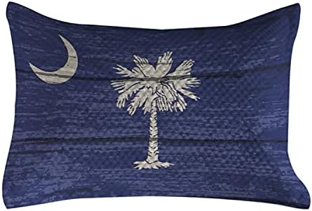 כרית כרית מרופדת דרום קרוליינה, דגל דגל דגל דגל דגל דקל על רקע עץ כפרי, כיסוי כרית מבטא בגודל קינג סטנדרטי לחדר שינה, 36