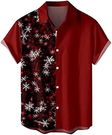 WOCACHI לחג המולד כפתור כפתור מטה חולצות שרוול קצר, חולצת באולינג של שלג חג המולד מכוער