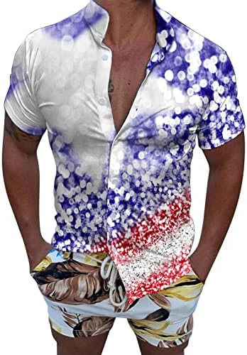 4 ביולי חולצות בהוואי גברים גברים פטריוטיות שרוול קצרה חולצות נושמות כפתור למטה חולצות טי גדולות וגבוהות