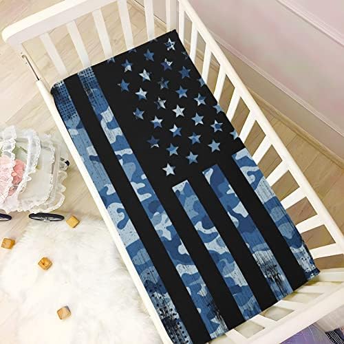 Alaza USA דגל אמריקאי דגל חיל הים הסוואה גיליונות עריסה מצוידים בסדין בסינט לבנים פעוטות תינוקות, גודל סטנדרטי