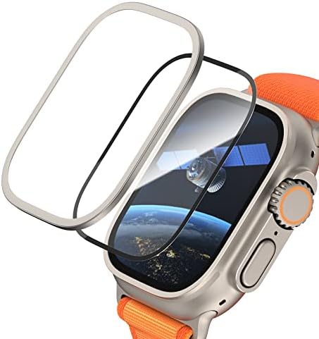 מגן מסך TommyBear עבור Apple Watch Ultra 49 ממ, כיסוי מסגרת טיטניום + סרט זכוכית מחוסמת כיסוי מלא כיסוי פנים