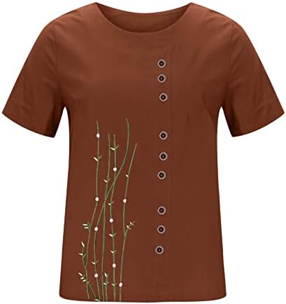 חולצת טי קצרה של שרוול קצר 2023 חולצות פשתן כותנה קיץ רופפות בכושר רופף מודפסות צוואר צוואר צוואר צווארון