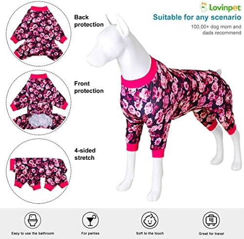Lovinpet Guppy Pajamas כירורגי לכלבי בנות - חרדת חיות מחמד קלה, בד נוח נוח, הדפס ורדים ברי, ניתוחי כלבים