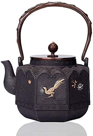 קומקום תה ברזל 17.5x21.5 סמ קומקום סיר תה ברזל חזיר עם ידית מגולפת בסגנון יפני מגיש תה קומקום תה, PIBM, חום,