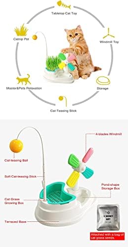 SWR חתול צעצוע אינטראקטיבי חתול מקורה עם סיר דשא חתול ערכת צעצוע חתול רב -פונקציונלי