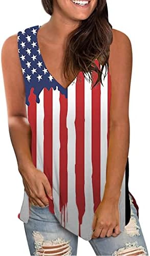 חולצות 4 ביולי חולצות גופיות לנשים דגל ארהב דגל קיץ קיץ חולצה ללא שרוולים חסרי שרוולים פטריוטי פסים פסים ריצה