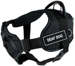 דין וטיילר שחור עם רתמת כלבים מהנה מהורהר עם חתיכת חזה מרופדת, כלב חירש, קטן, מתאים לגודל 22 אינץ 'עד 27 אינץ'
