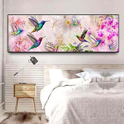 Instarry 5d ציור יהלום בגודל גדול Hummingbird ופרחים פסיפס תפר קישוטי הבית לסלון 47.2x15.7 אינץ '