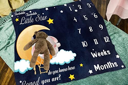 שמיכה חודשית של ליילצי תינוקת, שמים שחורים שמיים ירח כוכב פיל תינוק שמיכה שמיכה שמיכה שמיכה, נצנוץ נצנוץ קטן, כוכב קטן,