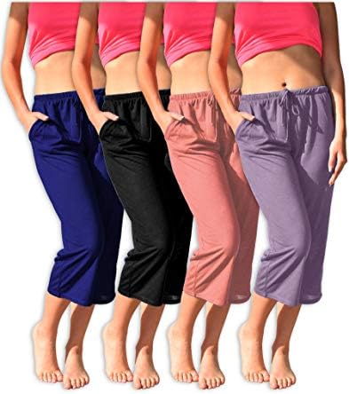 4 חבילות נשים מזדמנים פעילות רגועה כושר זורם קפרי חצי צמרת ברמודה קצוצה מכנסי טרקלין קצרים