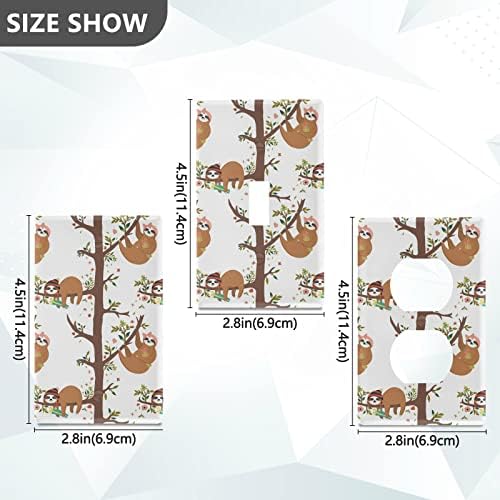 Yyzzh Cartoon Sloth Hipster על ענף עץ פרחוני אחיזה קופסת מתנה פרח ג'ונגל ג'ונגל חנות דופלקס חנויות כיסוי מתג צלחת 2.9 x 4.6