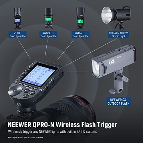 Neewer Q3 200WS 2.4 גרם פלאש TTL, 1/8000 HSS Strobe צילום אור צילום מונוליט עם QPRO-N Trigger התואם לניקון, מפזר/3200mAh סוללה/500