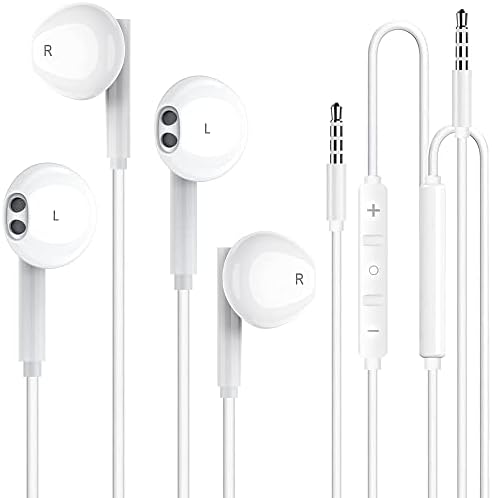 2 חבילות תקע אוזניות קווי של 3.5 ממ, אוזניות אוזניים, רעש אוזניים מבודד עם מיקרופון מובנה ובקרת נפח תואמת לאייפון 6S 6 פלוס