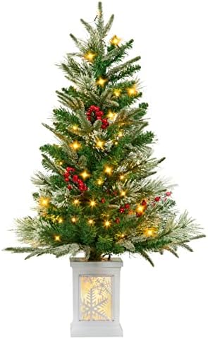 3ft מיני מקדים פרמיום שלג נוהר עץ חג מולד מלאכותי, עץ אורן חג המולד מואר לפני חג המולד לקישוט חג המולד, קישוט מסיבות,