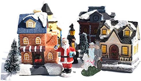 AQXKIT קישוטי חג המולד חדשים בקתה זוהרת בקתת 10 חלקים קישוטי בית קטן של סנטה קלאוס סט מתנות