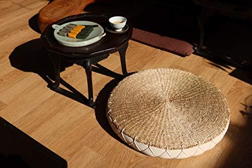 Immastudio, 2 חלקים, כרית רצפת קש ​​עגולה של שנהב מעוצב בעבודת יד - סגנון יפני מסורתי - שנהב ומעוגל