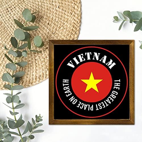 שלטי עץ של Luckluccy דגל וייטנאם דגל וייטנאם שלט קיר ממוסגר המקום הגדול ביותר בכדור הארץ בית חווה סגנון קיר דקור קיר וייטנאם