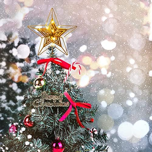 טופרי עץ חג המולד של ג'וידומי, טופר עץ כוכבי זהב מתכת מואר באורות LED לבנים חמים לקישוטי עץ חג המולד, עיצוב מקורה