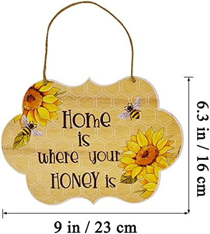 מתנשא אמנות עץ דבורה דבורה חמניות שלט חמניות קישוט דלת דבורה שמח יום דבורת דבש קיר תליון תליון מתוק עץ חמוד ברוך