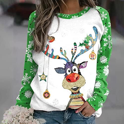 החג שמח חולצות נשים של עגול צוואר חג המולד הדפסה ארוך שרוולים סווטשירט מזדמן חולצה סוודר חולצות