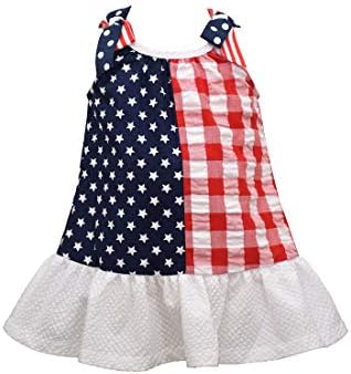 שמלת השמלה ה -4 ביולי של בוני ג'יין - כוכבים פטריוטיים ופסים שמלת דגל לתינוק פעוטות וילדות קטנות