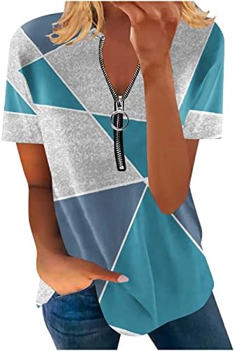 חולצת טריקו מזדמנת של נשים רוכסן טוניקה רופפת צמרות טוניקה שרוול קצר סוודר שיפי צבעוני טש חולצות חולצות