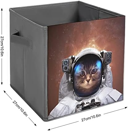 אסטרונאוט לחתול קוביות אחסון בדים מתקפלות קופסאות קופסאות אחסון מתקפלות בגודל 11 אינץ 'עם ידיות