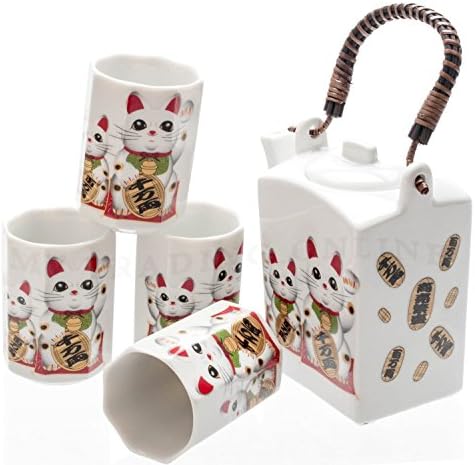 ערכת תה יפנית של 5 מחלקות מנקי נקו חתול עם עיצוב ייחודי