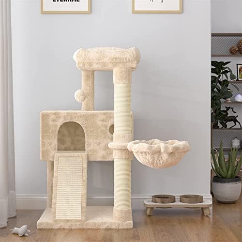מגדל חתול עץ חתול 35.8& 34; מגדל אינצ ' קאט דירת חתול רב מפלסית עם עמודי גירוד, רמפה ומוט עליון, עשוי עם לוח מוסמך לפחמימות,