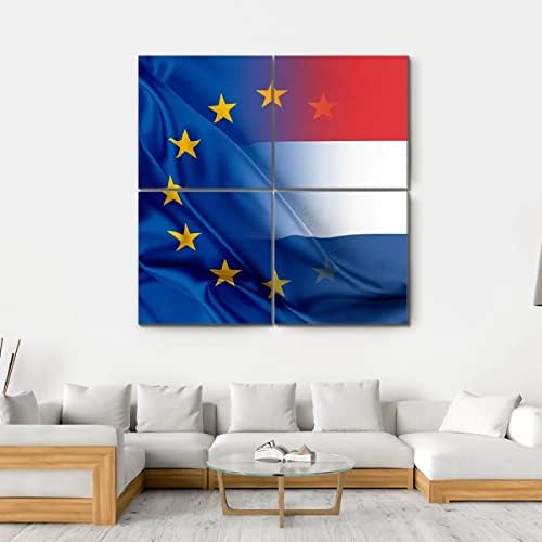 ארגו פלוס האיחוד האירופי הולנד דגל דגל אמנות קיר מדהים ציור נמתח מוכן לתלייה לעיצוב הבית - מושלם לקיר גלריית הסלון