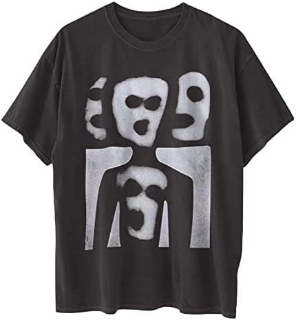וינטג 'משנות החמישים פנים מול חולצת טי גרפית לנשים טיפה מזדמנת כתף שרוול קצר רטרו במצוקה אפור כהה חולצת לילה