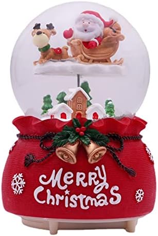 גלובוס השלג של סנטה קלאוס עם תאורה צבעונית מיני תפאורה שולחן עבודה מוסיקה לחג המולד גלובוס שלג קישוט קישוט מקלט סנטה