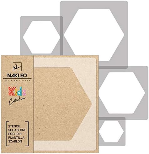 NAKLEO 5 PCS שבלונות פלסטיק לשימוש חוזר - משושה דבש דבש - 13.4 עד 3.5 - דפוס ילדים לילדים צביעת תבנית תבנית - ריהוט קיר DIY