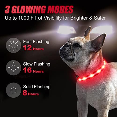 Joytale 11-16 '' צווארון כלבים LED ורצועה רפלקטיבית דו צדדית של 5ft, מדליקה בטיחות לילה נטענת צווארון חיית מחמד בהליכה
