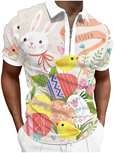 חולצות פסחא לגברים ביצי פסחא מצחיקות ארנב ארנבות מודפסות חולצות פולו חולצות רזה מתאימות חולצות גולף שרוול קצר