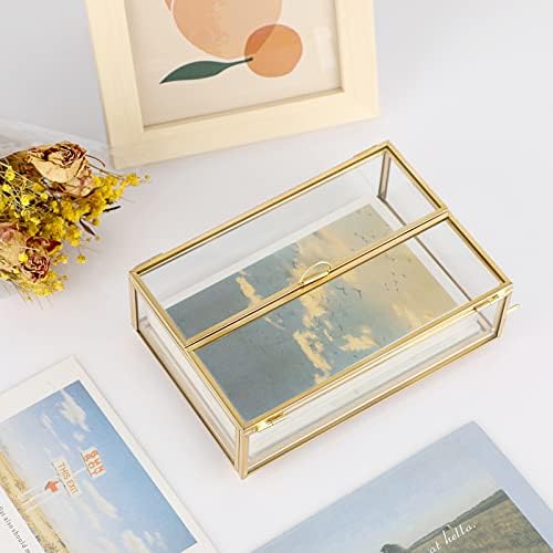 קופסת תמונות זכוכית זהב היפית עם מכסה מתקפל תכשיטים מארגן מארגן תיבת צללים קופסת צללים קופסת עיצוב בית קופסת