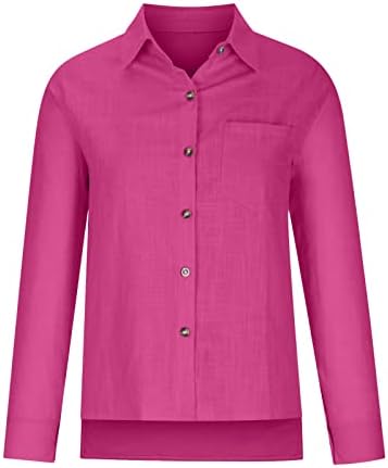 חולצת פשתן כותנה סתיו לנשים פלוס כפתור שרוול ארוך בגודל חולצה בצבע אחיד חולצה מעלה צמרות עסקיות רגילות