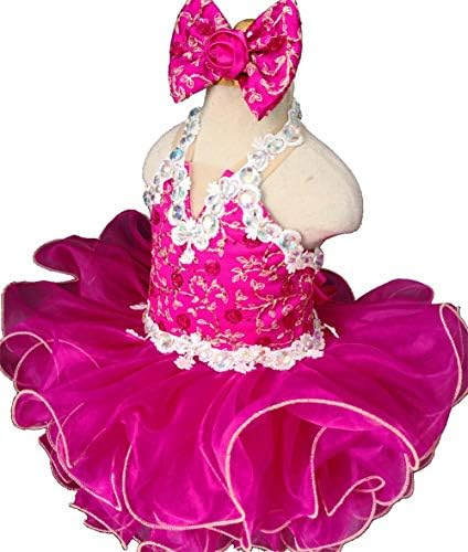 ג'ניפרוו G040N פעוט תינוק תינוקת יילוד יילוד שמלת יום הולדת למסיבת הילדה הקטנה פוקסיה גודל 9-12 מ '