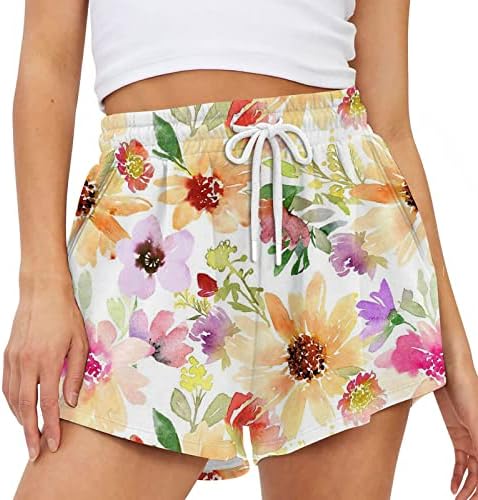 מכנסיים קצרים לנשים לקיץ פלוס גודל מזדמן מותניים גבוהים עם רגל רחבה בוהו מכנסיים קצרים פרחים הדפס פרחוני נוח חוף