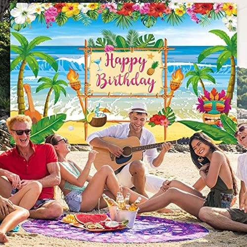 אלוהה ואאו מסיבת רקע באנר קיץ הוואי חוף צילום תפאורות טרופי ים פאלם ילדים ילדה ילד יום הולדת תינוק מקלחת עוגת שולחן קישוטי