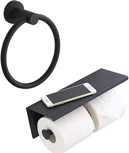 BGL 304 נירוסטה טבעת מגבת עגולה שחורה ומחזיק גליל נייר טואלט עם קיר מדף מותקן לחדר אמבטיה