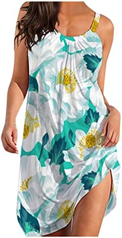 שמלות פקיוט לנשים, קיץ מזדמן בוהו הדפס שמלת חוף ללא שרוולים רופפים סווינברס נשים טרנדיות מיני אביב.