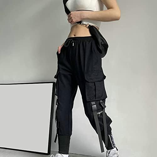 מכנסי מטען שחורים נריילי לנשים מגרש מזדמן אופנה פאנק מכנסיים מכנסיים מכנסיים מכנסיים רצים מכנסיים עם כיסים עם כיסים