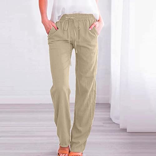 מכנסי פשתן מכנסי פשתן רגל רחבים לנשים לנשים בתוספת מכנסי קיץ מזדמנים של מותניים אלסטיים בגודל
