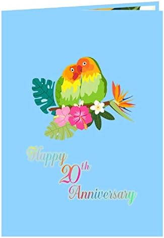 Liif Love Birds 20 שנה לחתונה חתונה 3D ברכה קופצת כרטיס פופ -אפ, כרטיס יום השנה 20 שמח - לאישה, בעל, הורים, זוג