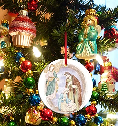 סצנת לידה קישוט לחג המולד 2021 O לילה קדוש קישוטי הילדות לקישוטי עץ חג המולד קישוטים 3 '' קרמיקה גדולה חג המולד נוצרי שמור